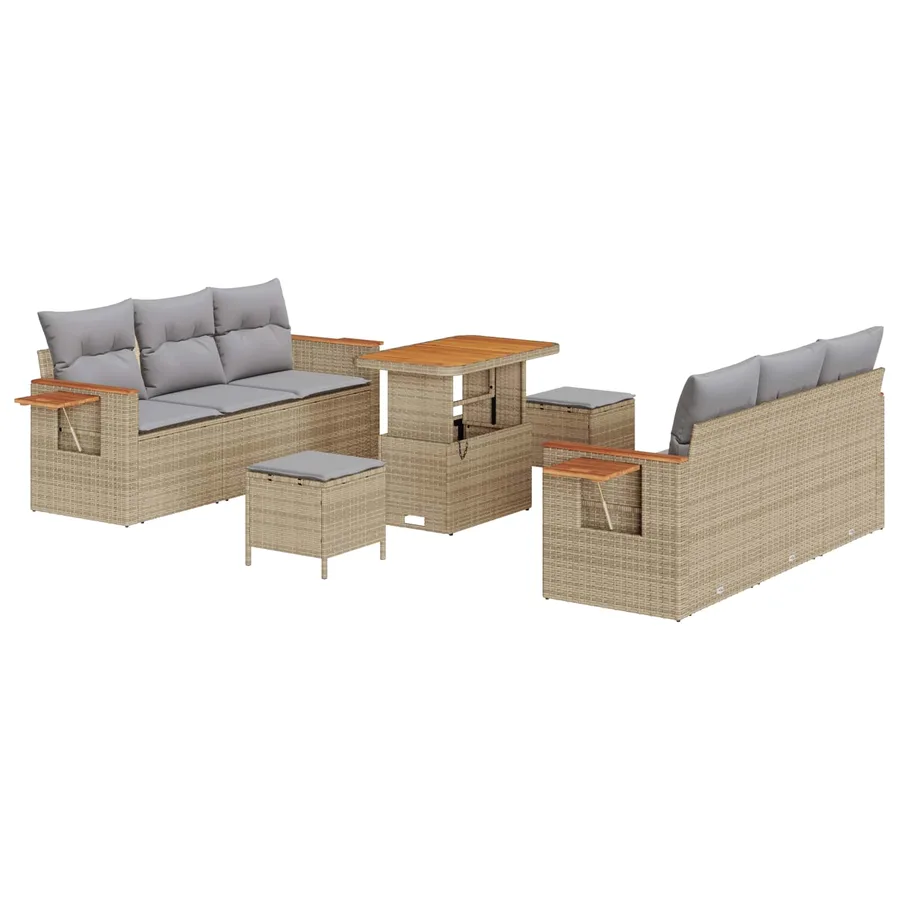 Ensemble de canapé de jardin 9 pcs Beige polyrotin - 2