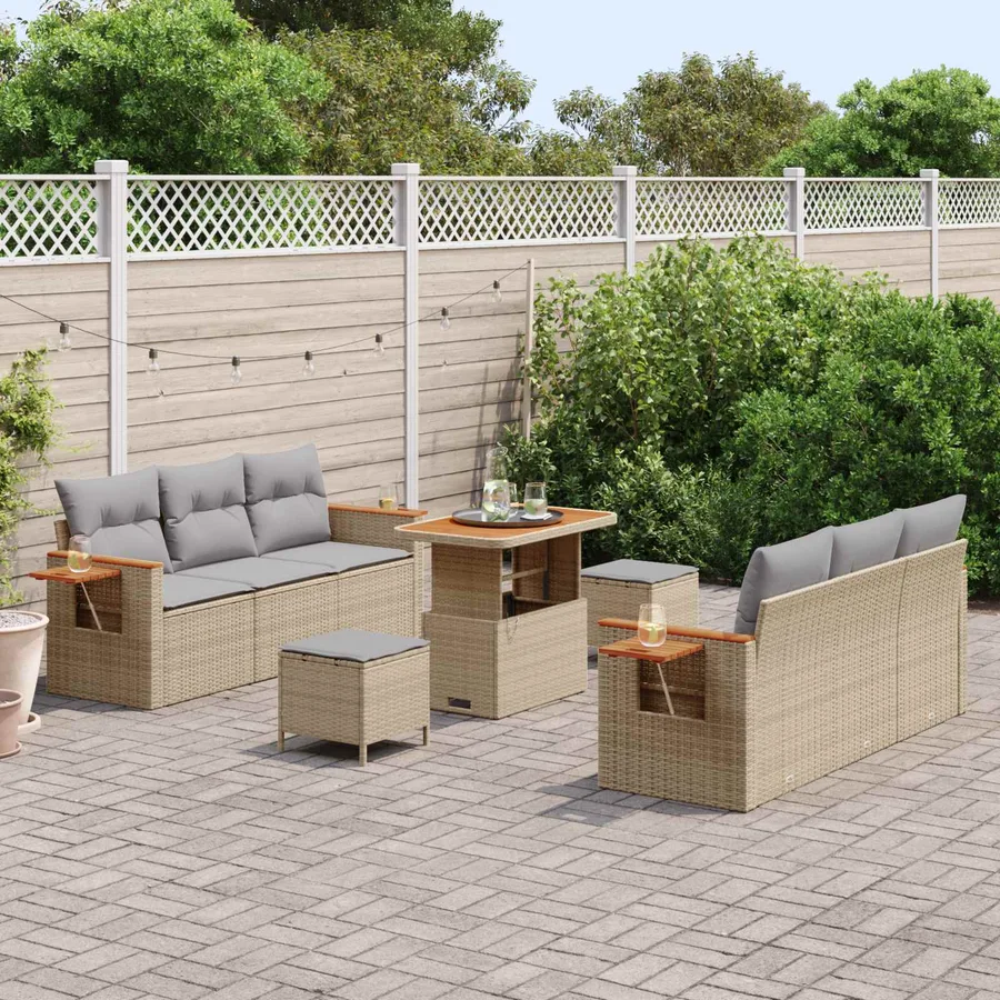 Ensemble de canapé de jardin 9 pcs Beige polyrotin - 3