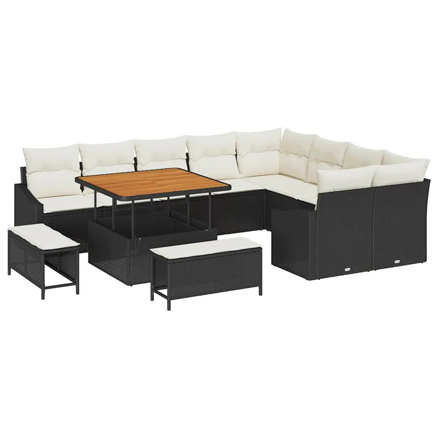 Ensemble de canapé de jardin avec coussin 12 pcs Noir polyrotin - 2
