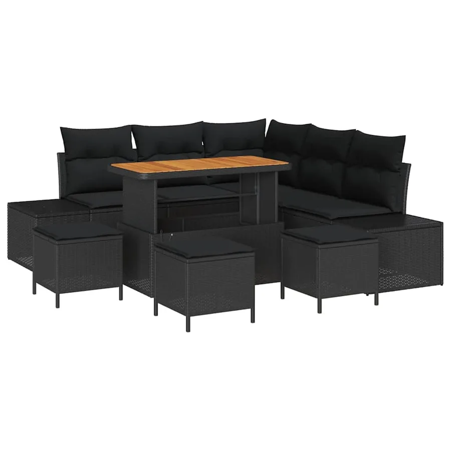 Ensemble de canapé de jardin avec coussin 9 pcs Noir polyrotin - 2