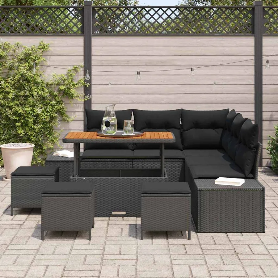 Ensemble de canapé de jardin avec coussin 9 pcs Noir polyrotin - 3