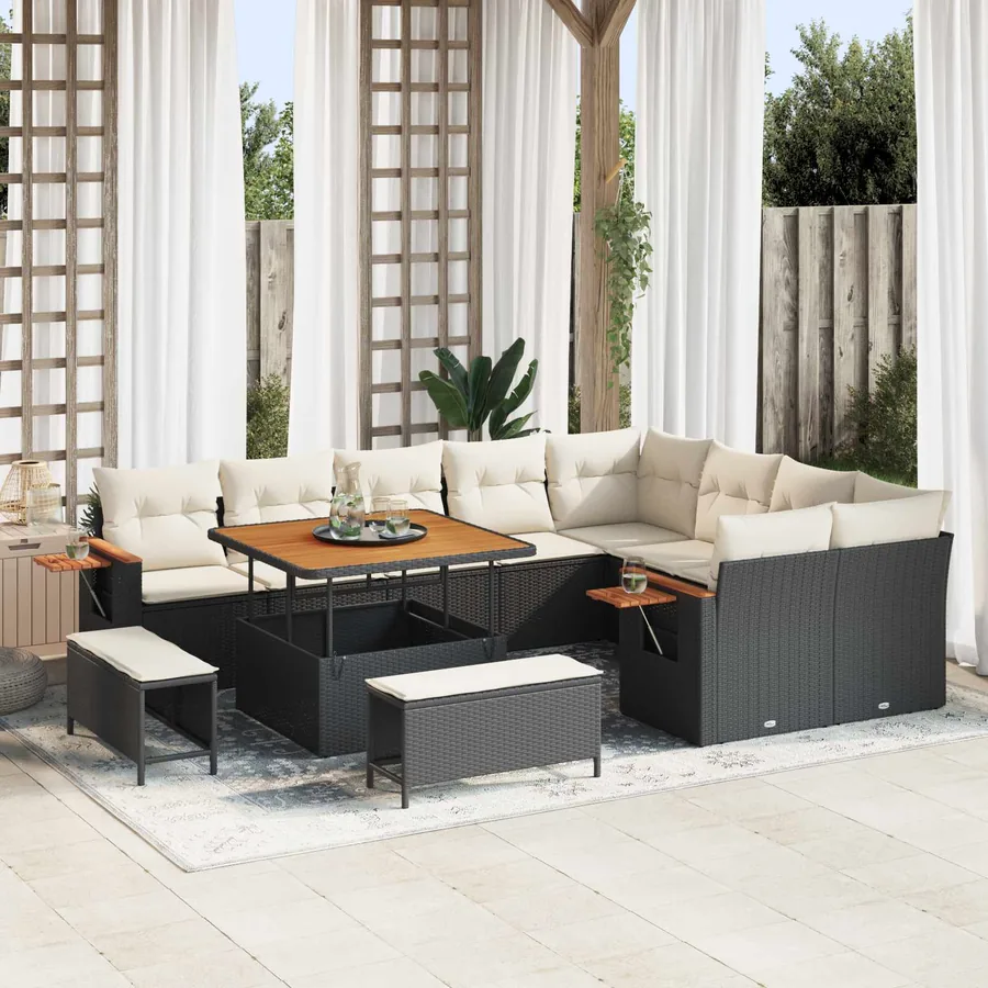 Ensemble de canapé de jardin 12 pcs Noir polyrotin