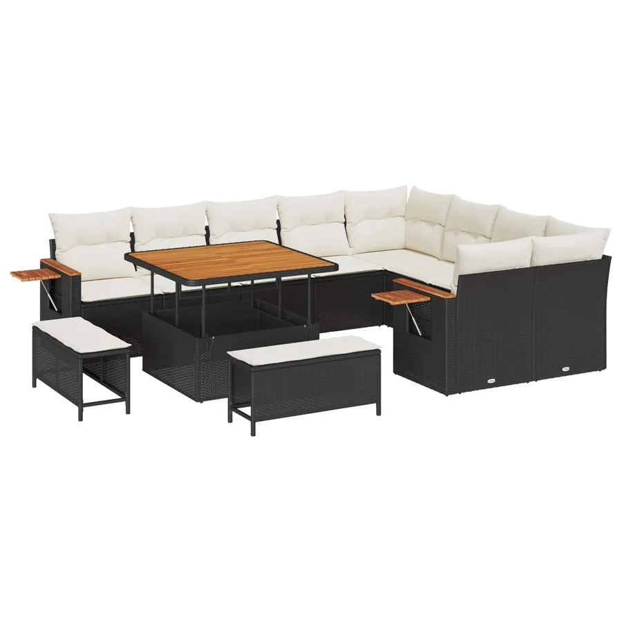 Ensemble de canapé de jardin 12 pcs Noir polyrotin - 2