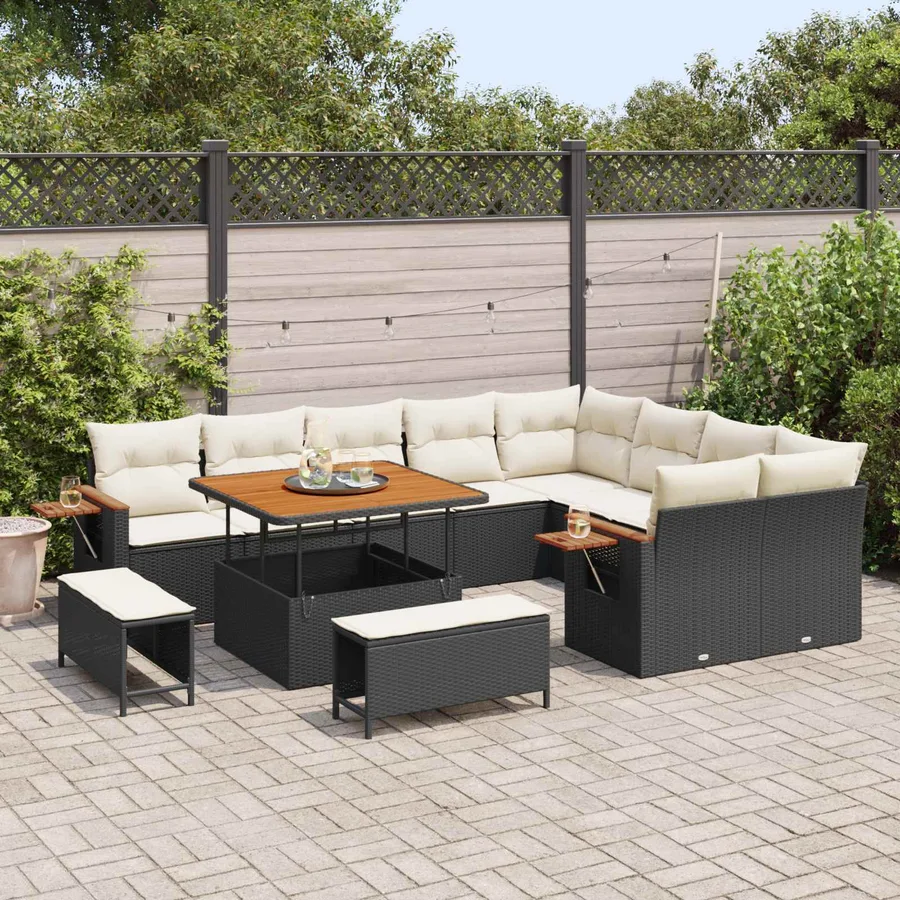 Ensemble de canapé de jardin 12 pcs Noir polyrotin - 3
