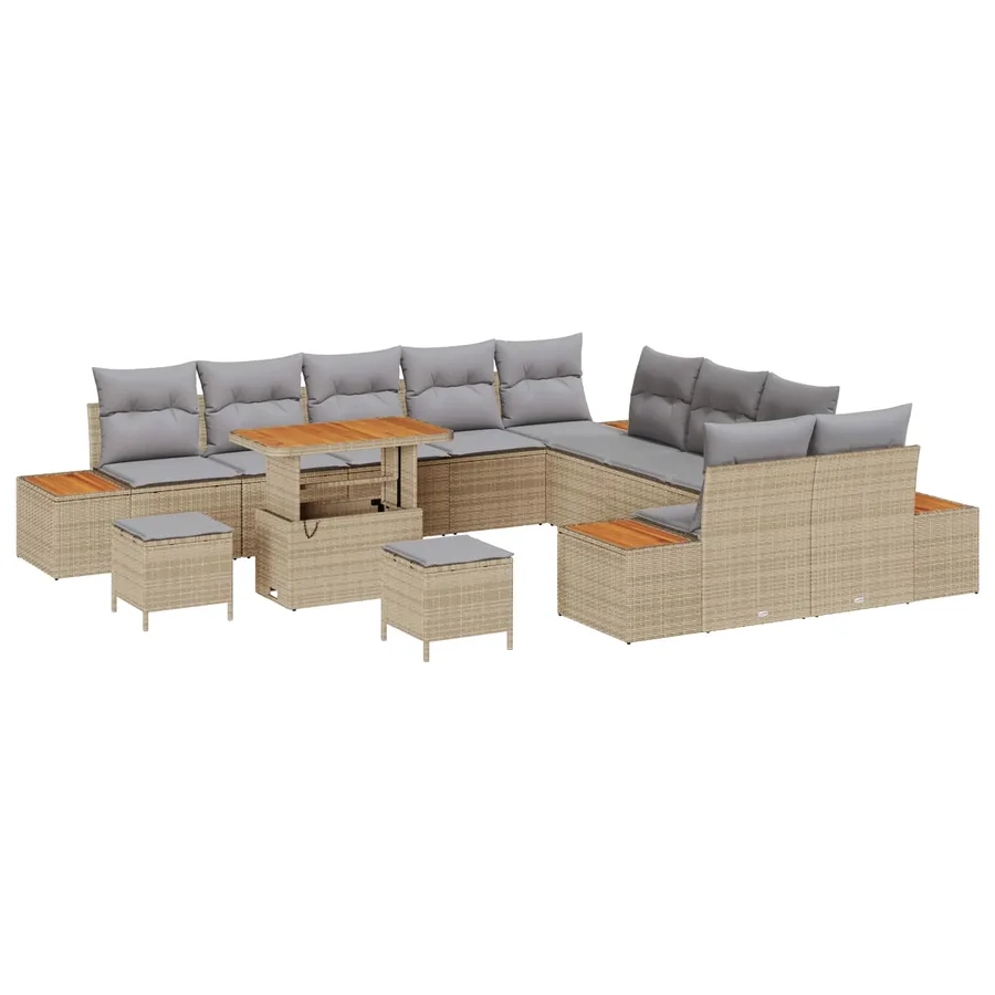 Ensemble de canapé de jardin 13 pcs Beige et Gris clair - 2