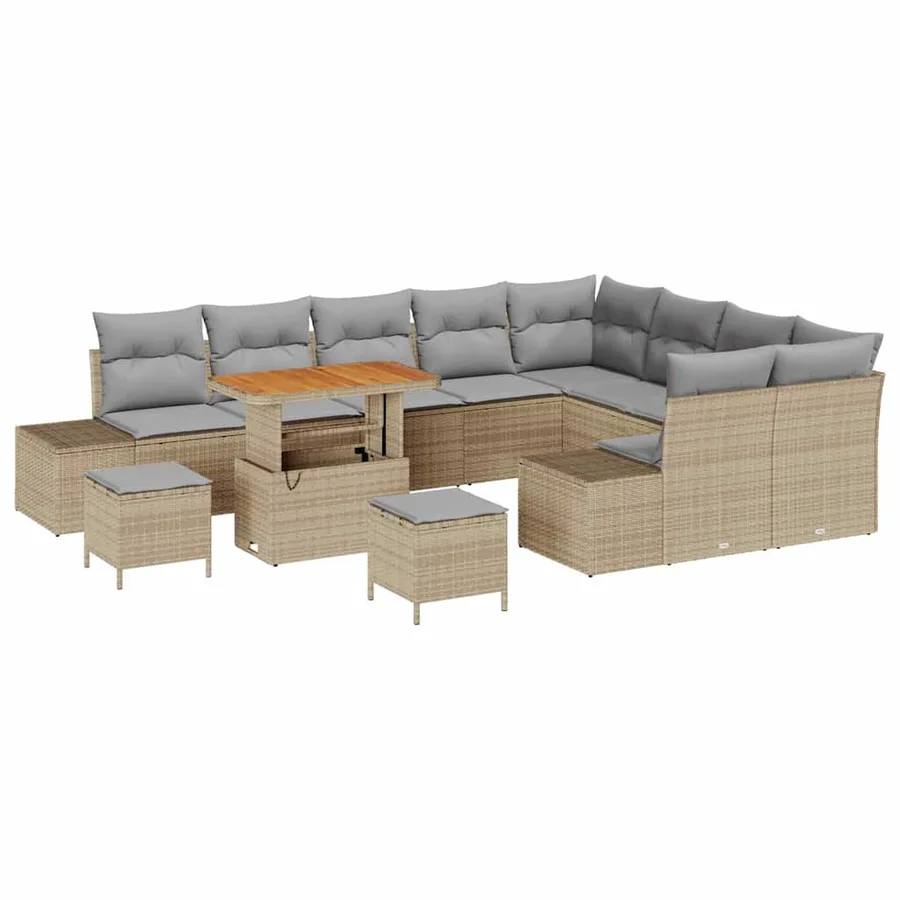 Ensemble de canapé de jardin 12 pcs Beige polyrotin - 2