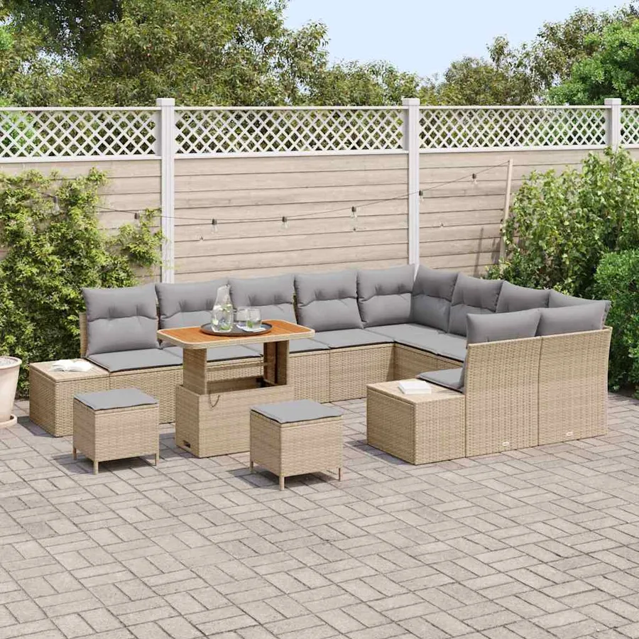 Ensemble de canapé de jardin 12 pcs Beige polyrotin - 3