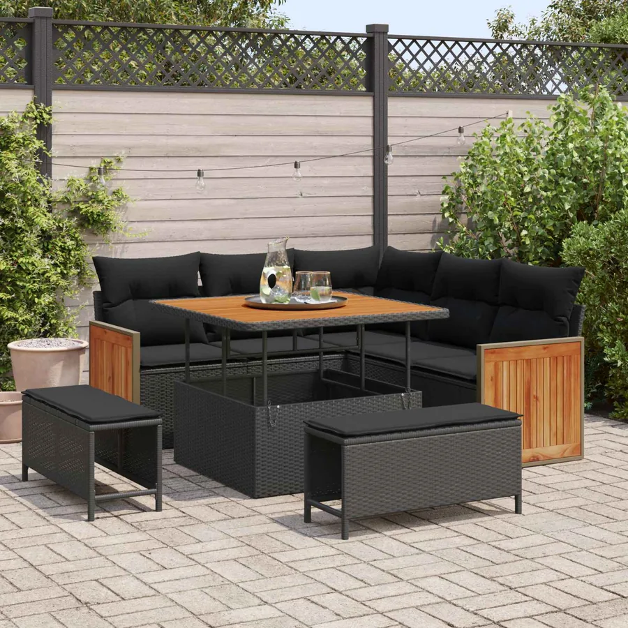 Ensemble de canapé de jardin avec coussin 8 pcs Noir