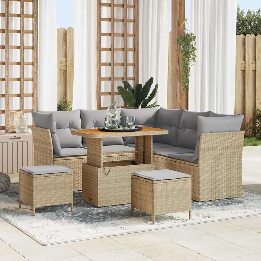 Ensemble de canapé de jardin 8 pcs beige et gris clair