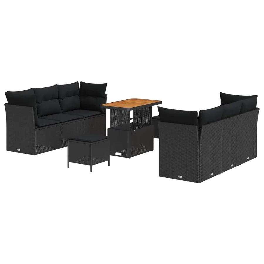 Ensemble de canapé de jardin avec coussin 9 pcs Noir polyrotin - 2
