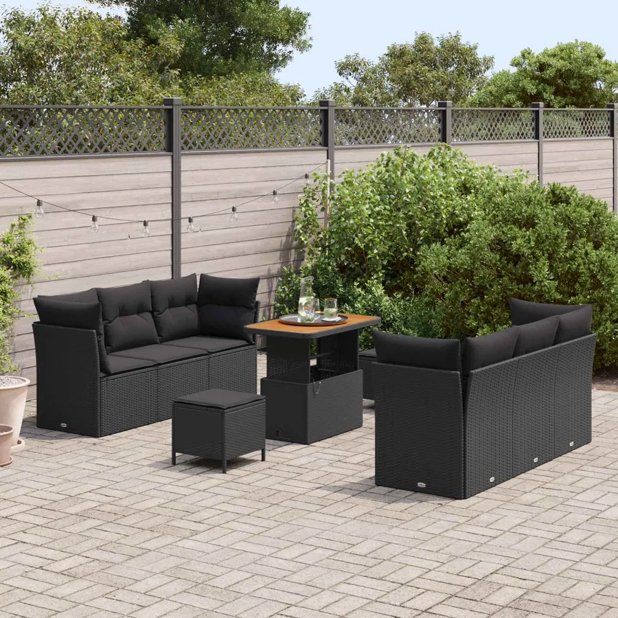 Ensemble de canapé de jardin avec coussin 9 pcs Noir polyrotin - 3