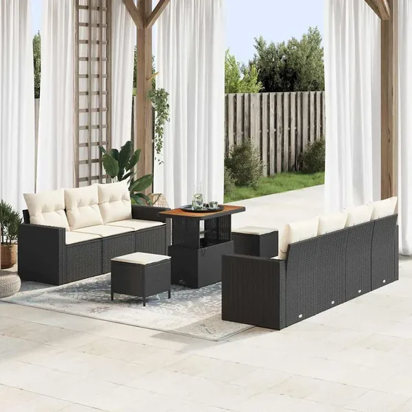 Ensemble de canapé de jardin 10 pcs Noir polyrotin
