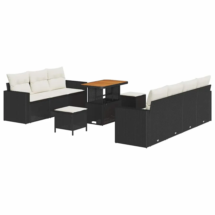 Ensemble de canapé de jardin 10 pcs Noir polyrotin - 2