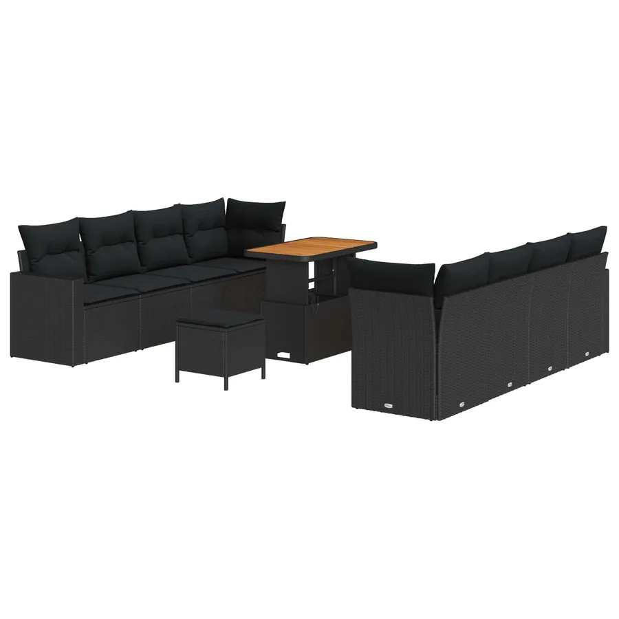 Ensemble de canapé de jardin 11 pcs Noir polyrotin - 2