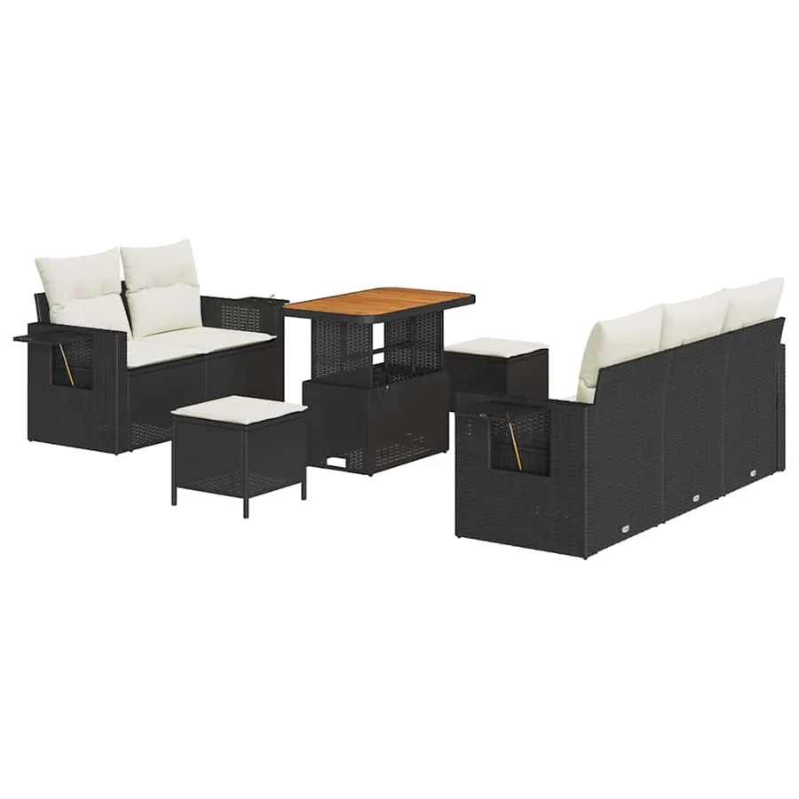 Ensemble de canapé de jardin avec coussin 8 pcs Noir polyrotin - 2