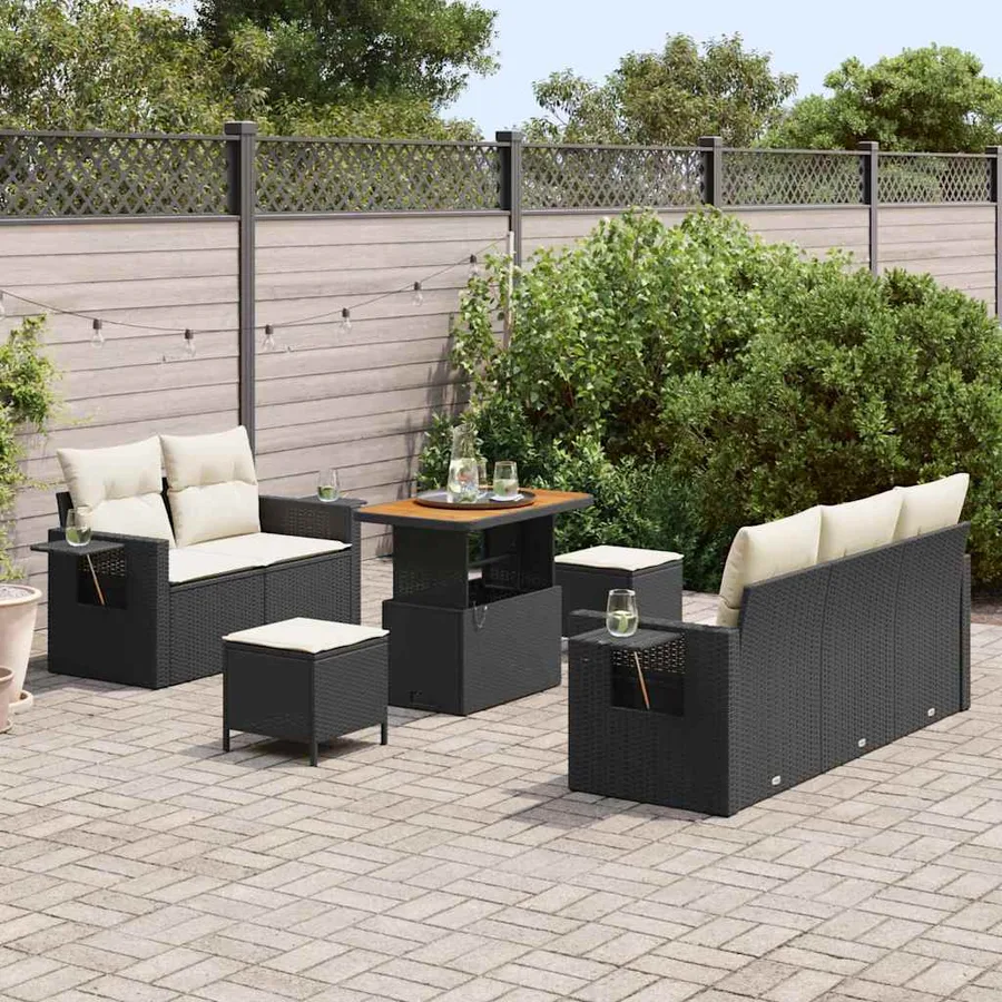 Ensemble de canapé de jardin avec coussin 8 pcs Noir polyrotin - 3