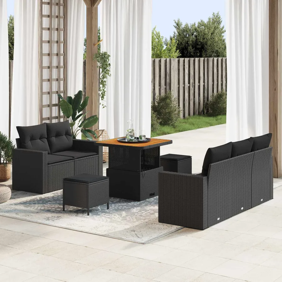 Ensemble de canapé de jardin avec coussin 8 pcs Noir polyrotin
