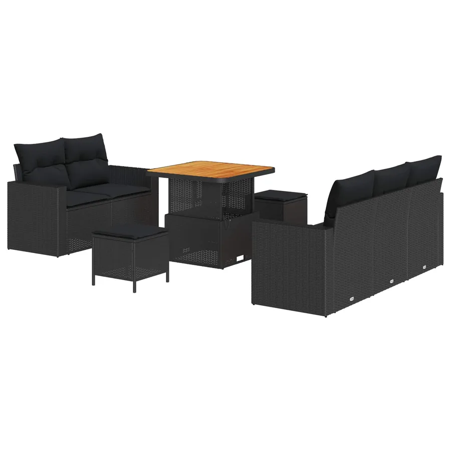 Ensemble de canapé de jardin avec coussin 8 pcs Noir polyrotin - 2