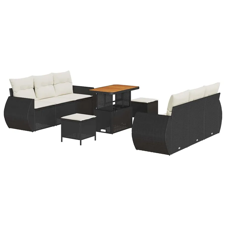 Ensemble de canapé de jardin avec coussin 9 pcs Noir polyrotin - 2
