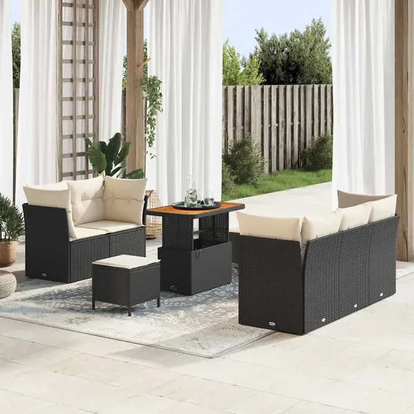 Ensemble de canapé de jardin 8 pcs Noir polyrotin