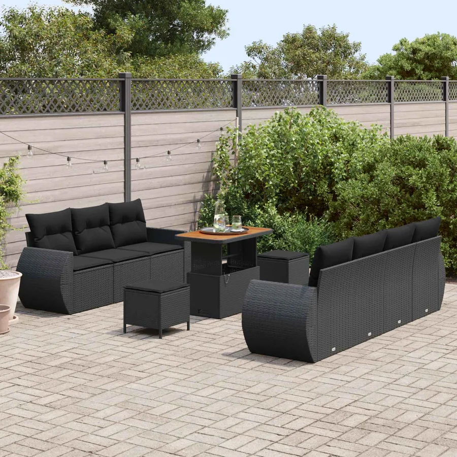 Ensemble de canapé de jardin avec coussin 10 pcs Noir polyrotin - 3