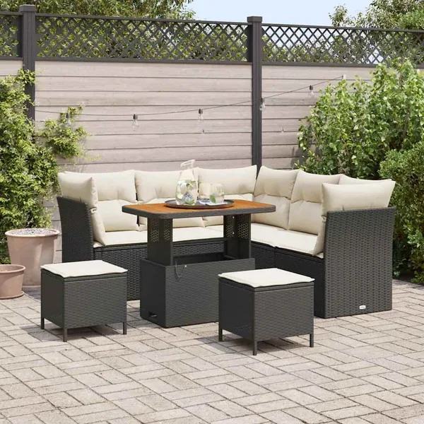 Ensemble de canapé de jardin 8 pcs Noir polyrotin