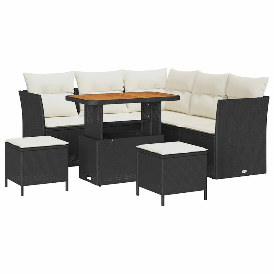 Ensemble de canapé de jardin 8 pcs Noir polyrotin - 2