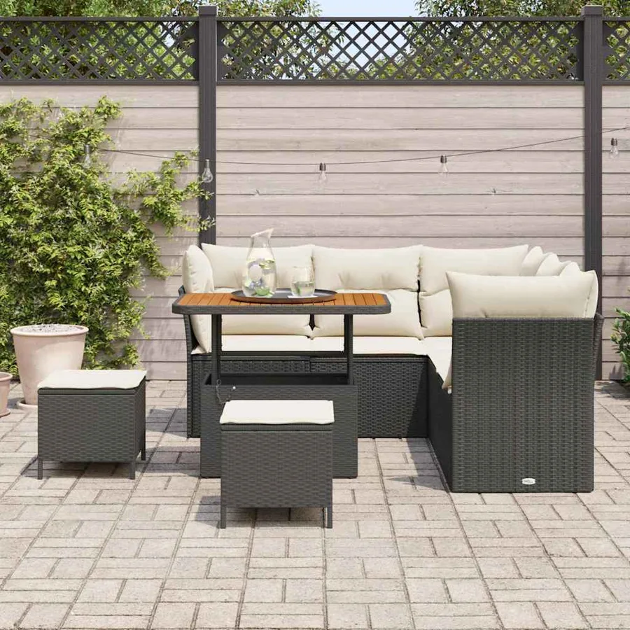 Ensemble de canapé de jardin 8 pcs Noir polyrotin - 3