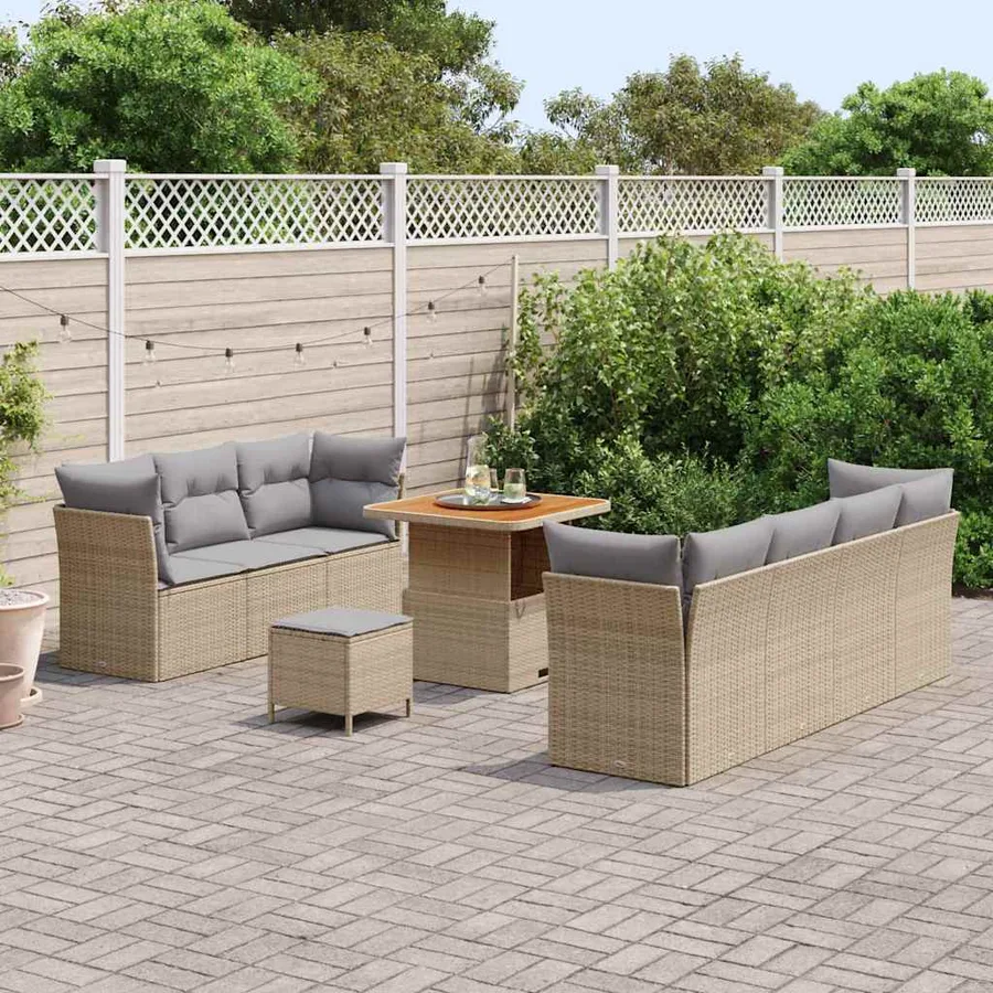 Ensemble de canapé de jardin 10 pcs Beige polyrotin - 3
