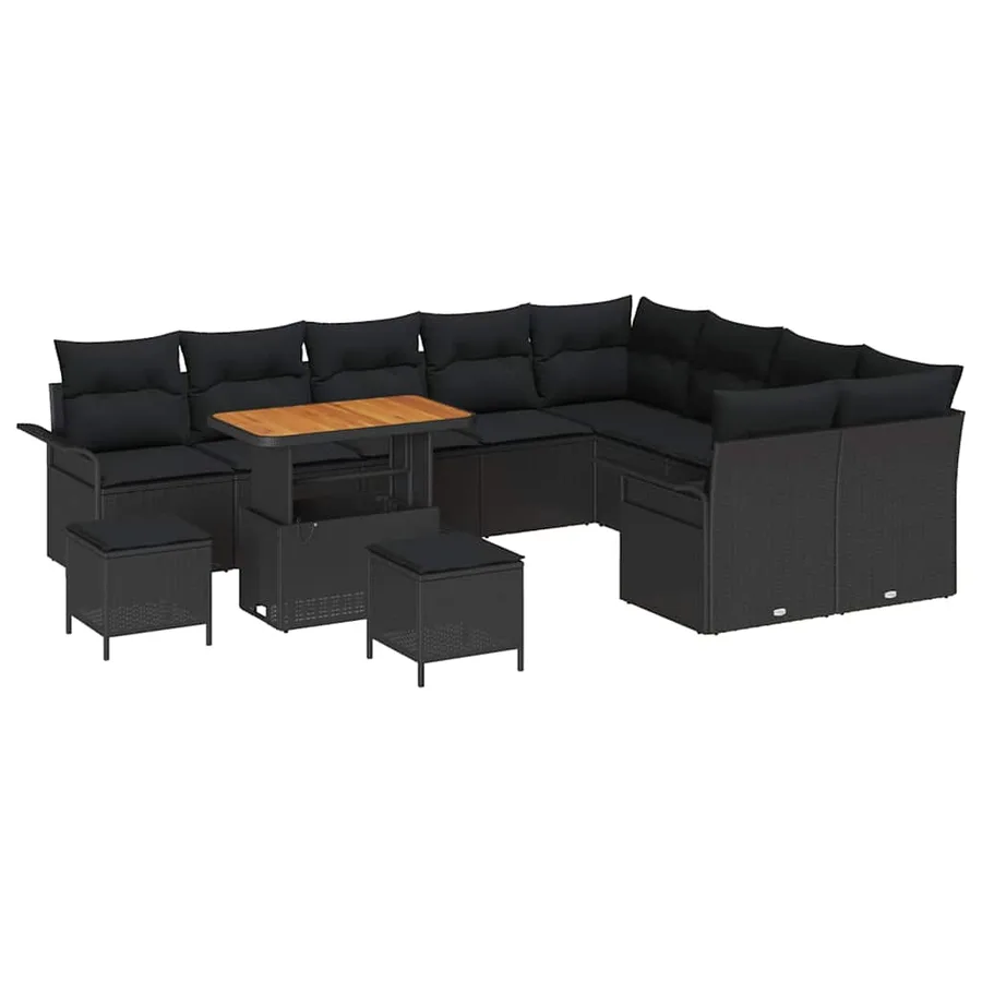 Ensemble de canapé de jardin avec coussin 12 pcs Noir polyrotin - 2