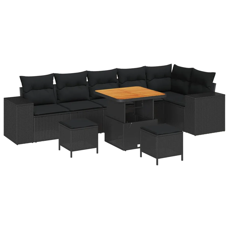 Ensemble de canapé de jardin avec coussin 9 pcs Noir polyrotin