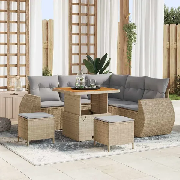Ensemble de canapé de jardin 8 pcs Beige polyrotin