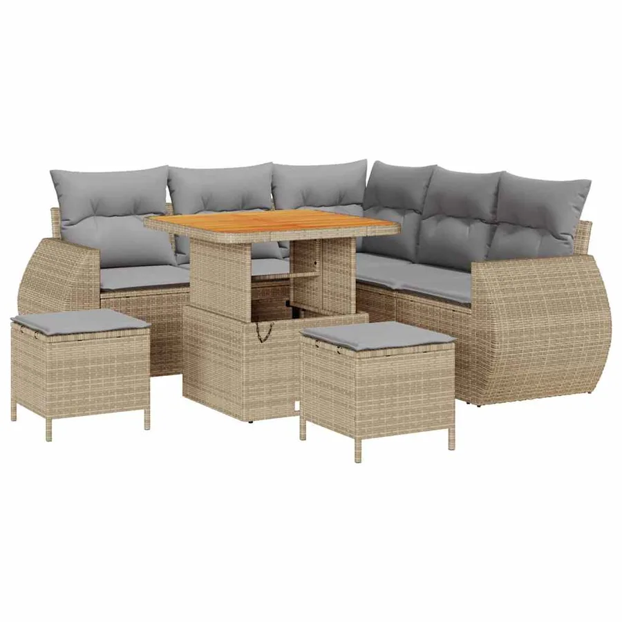 Ensemble de canapé de jardin 8 pcs Beige polyrotin - 2