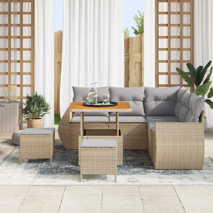 Ensemble de canapé de jardin 8 pcs Beige polyrotin - 3