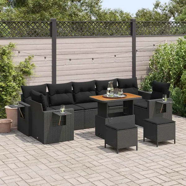 Ensemble de canapé de jardin 10 pcs Noir polyrotin