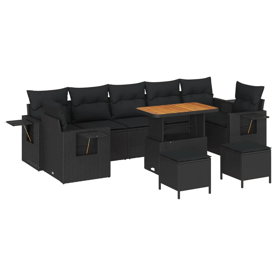 Ensemble de canapé de jardin 10 pcs Noir polyrotin - 2