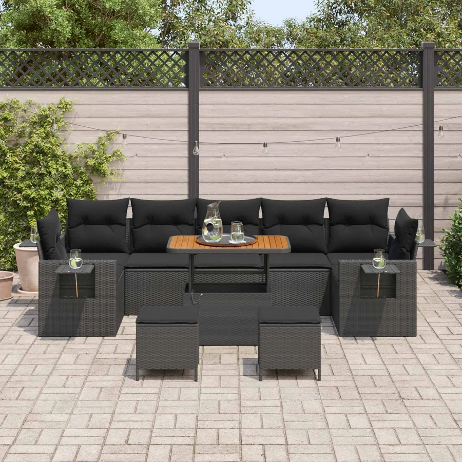 Ensemble de canapé de jardin 10 pcs Noir polyrotin - 3