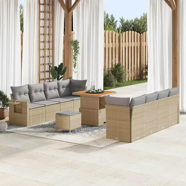 Ensemble de canapé de jardin 11 pcs Beige Poly rotin