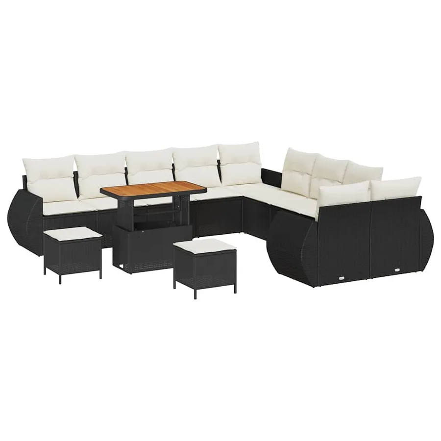 Ensemble de canapé de jardin 13 pcs Noir polyrotin - 2