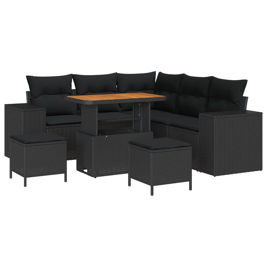 Ensemble de canapé de jardin avec coussin 8 pcs Noir polyrotin