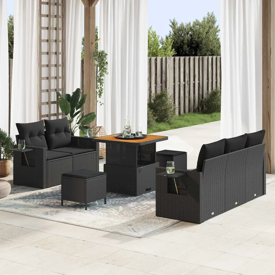 Ensemble de canapé de jardin avec coussin 8 pcs Noir polyrotin