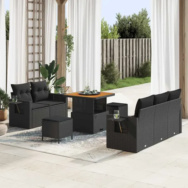 Ensemble de canapé de jardin avec coussin 8 pcs Noir polyrotin