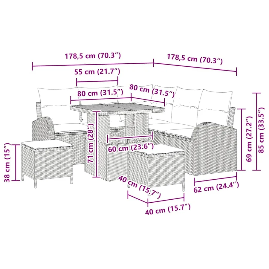 Ensemble de canapé de jardin avec coussin 8 pcs Noir polyrotin - 14