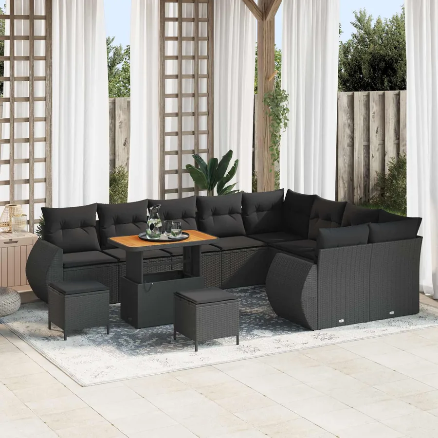 Ensemble de canapé de jardin 12 pcs Noir polyrotin