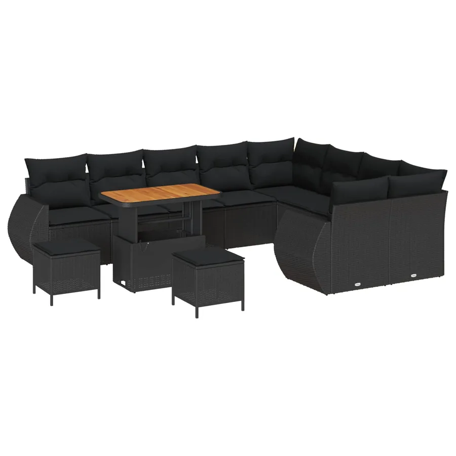 Ensemble de canapé de jardin 12 pcs Noir polyrotin - 2