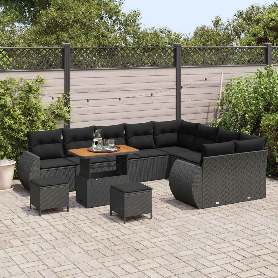 Ensemble de canapé de jardin 12 pcs Noir polyrotin - 3