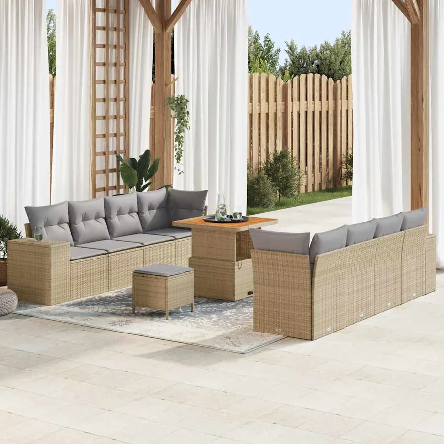 Ensemble de canapé de jardin 11 pcs Beige polyrotin