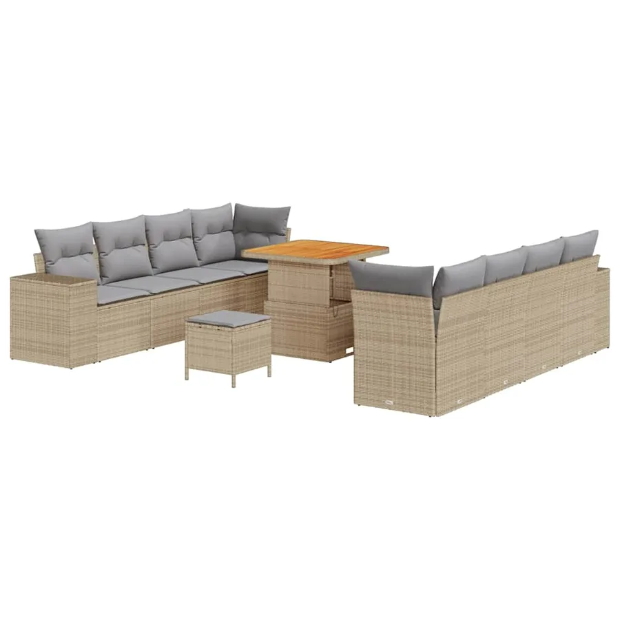 Ensemble de canapé de jardin 11 pcs Beige polyrotin - 2