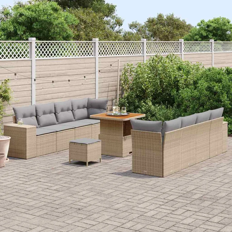 Ensemble de canapé de jardin 11 pcs Beige polyrotin - 3
