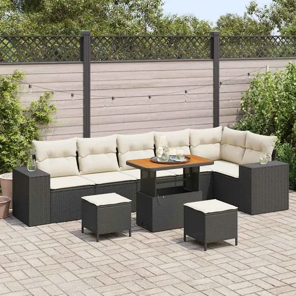 Ensemble de canapé de jardin avec coussin 9 pcs Noir polyrotin